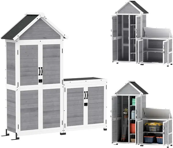 2 in 1 Gartenschrank Holz – Garten, Hellgrau