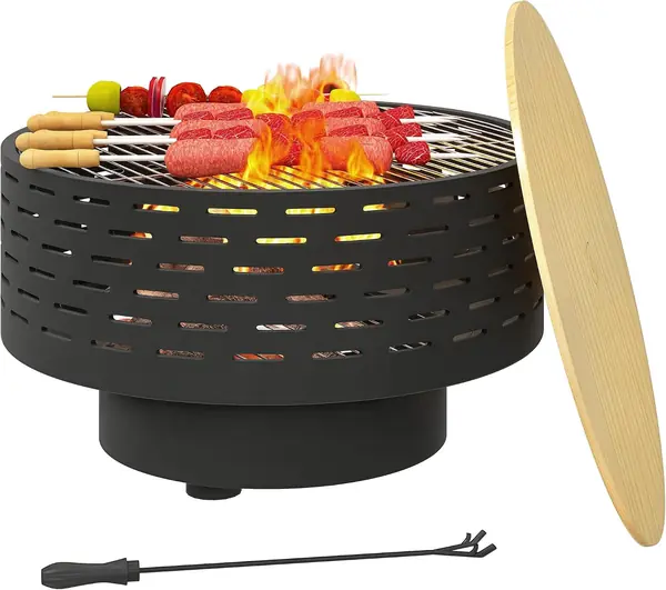 3-in-1 Feuerschale Ø60 x 39cm aus Edelstahl Feuerstelle