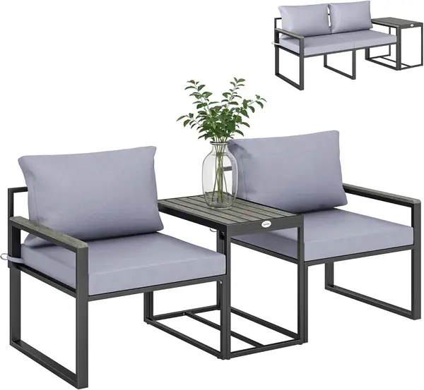3-teiliges Balkonmöbel Set 2 Sessel mit Tisch abnehmbar