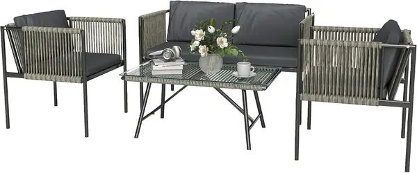 Gartenmöbel Set aus Polyrattan Lounge-Set mit 2er Sofa
