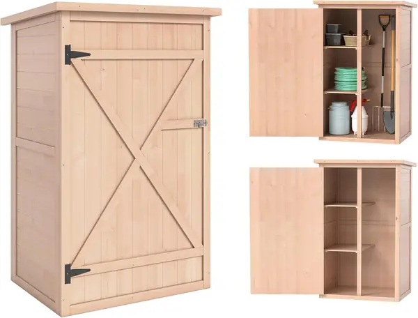 Gartenschrank Holz – Gerätehaus mit Tür, Böden