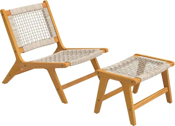 Gartensessel mit Hocker 2-teilig Akazienholz Outdoor