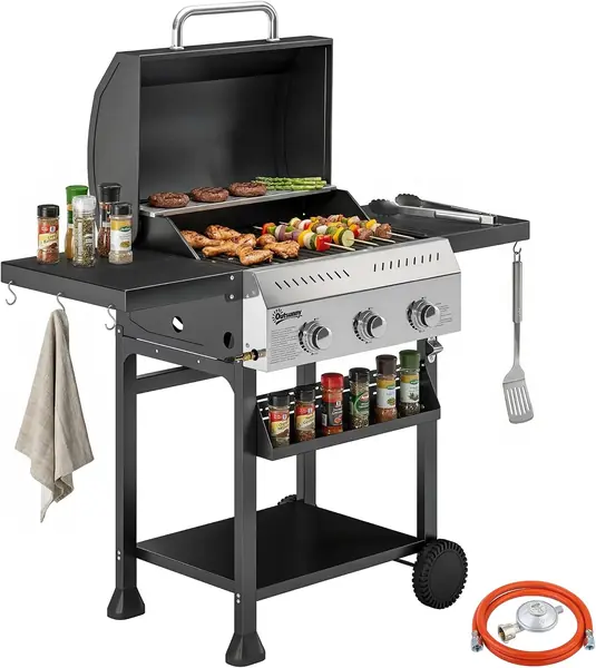 Gasgrill 9 KW 3 Brenner BBQ Grillwagen Edelstahl inkl