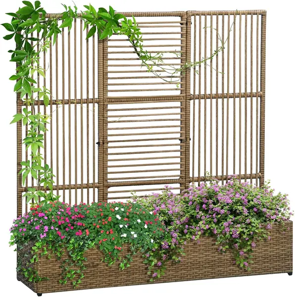 Hochbeet mit Rankgitter in Rattan-Optik Pflanzkasten mit