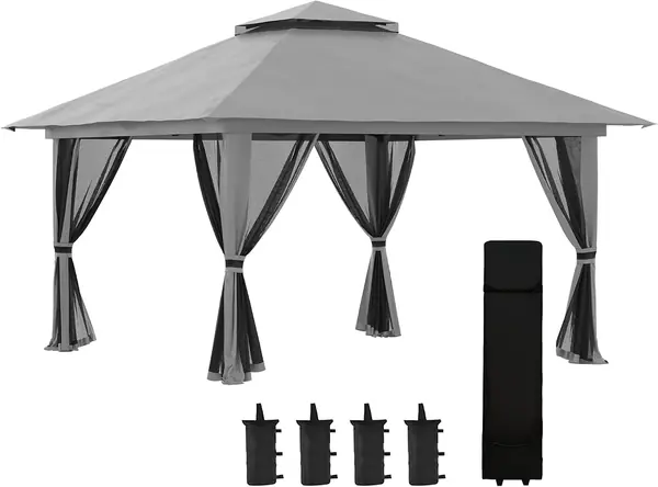 Pavillon 4x4m Stabil Winterfest Pop-up Gartenpavillon mit