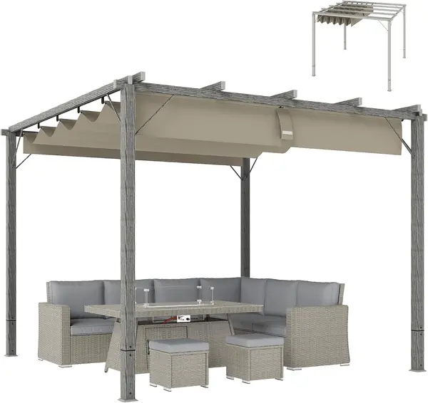 Pergola ca. 3x3m Garten Pavillon mit Magnetbefestigung