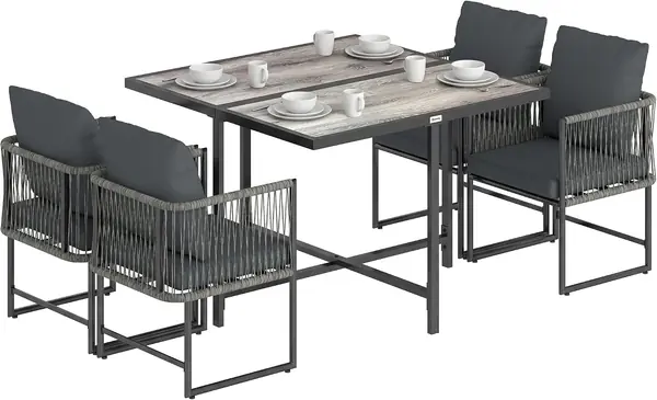 Polyrattan Gartenmöbel Set 5-teilig Platzsparend