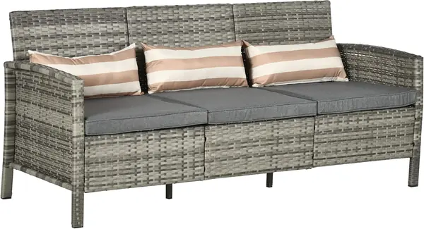 Rattan Sofa mit Kissen – Dreisitzer, Garten Loungesofa